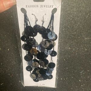 Fashion Jewelry Black & Blue Disc Necklace & Dangle Earrings